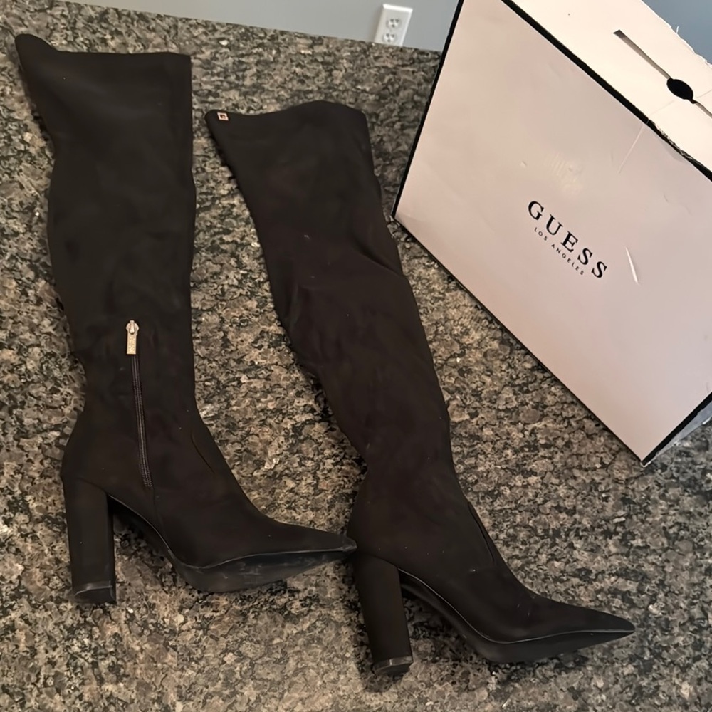 Guess Black Over the Knee Boots with Chunky Heel
